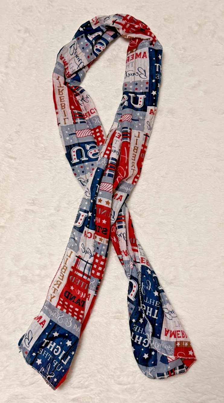 Patriotic Red White Blue Americana Stars USA Scarf Lightweight Long Neck - 60"